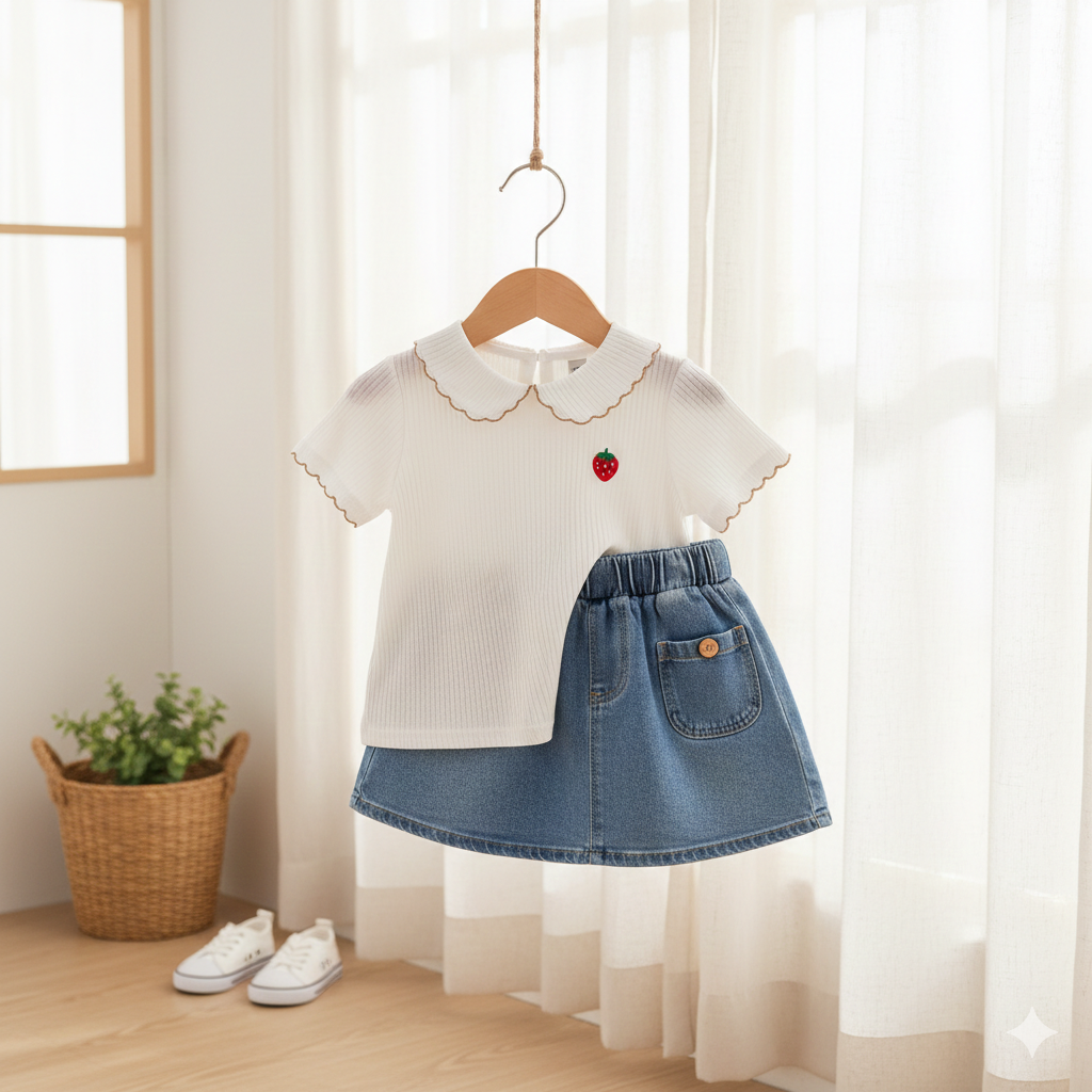White collored top & Denim skirt