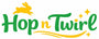 Logo of 'Hop n Twirl' with a yellow rabbit and green text on a white background